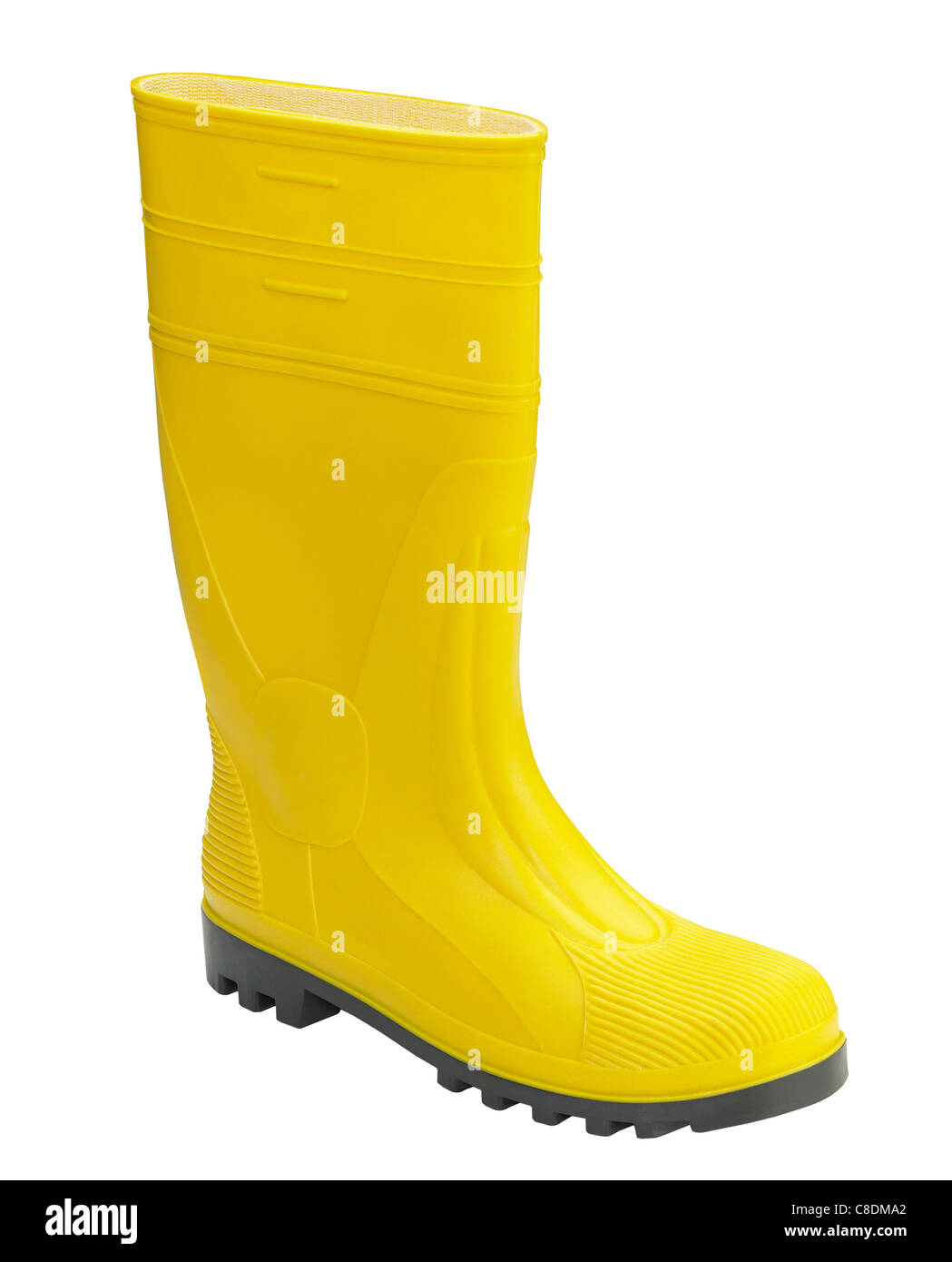 a yellow gumboot in white back Stock Photo