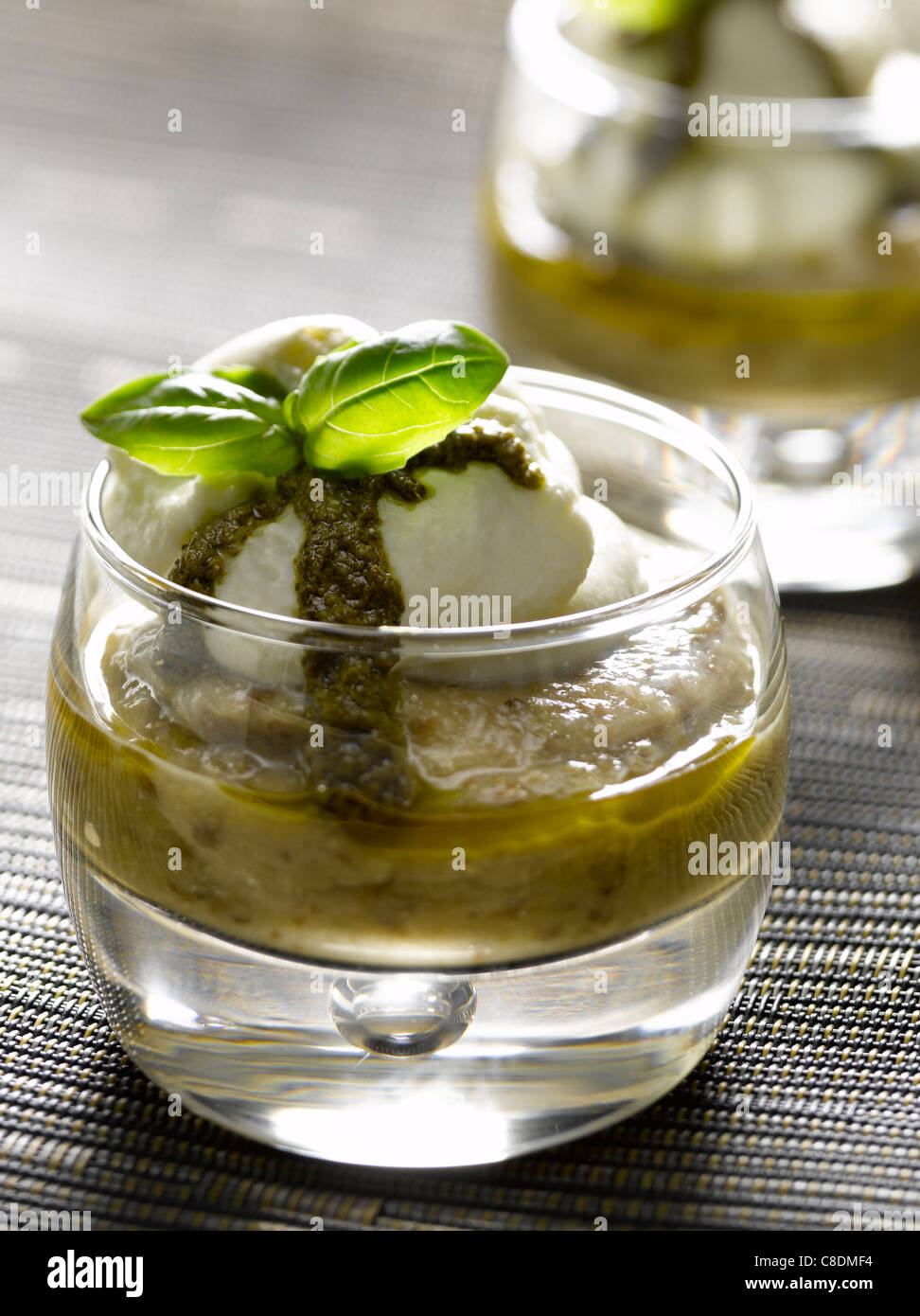 Eggplant caviar,mascarpone mousse and basil puree Stock Photo Alamy