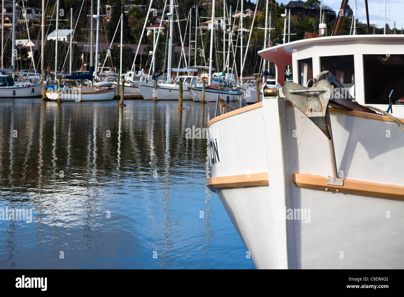 Detail of boat in port. Whangarei, Northland, New Zealand. Stock Photo