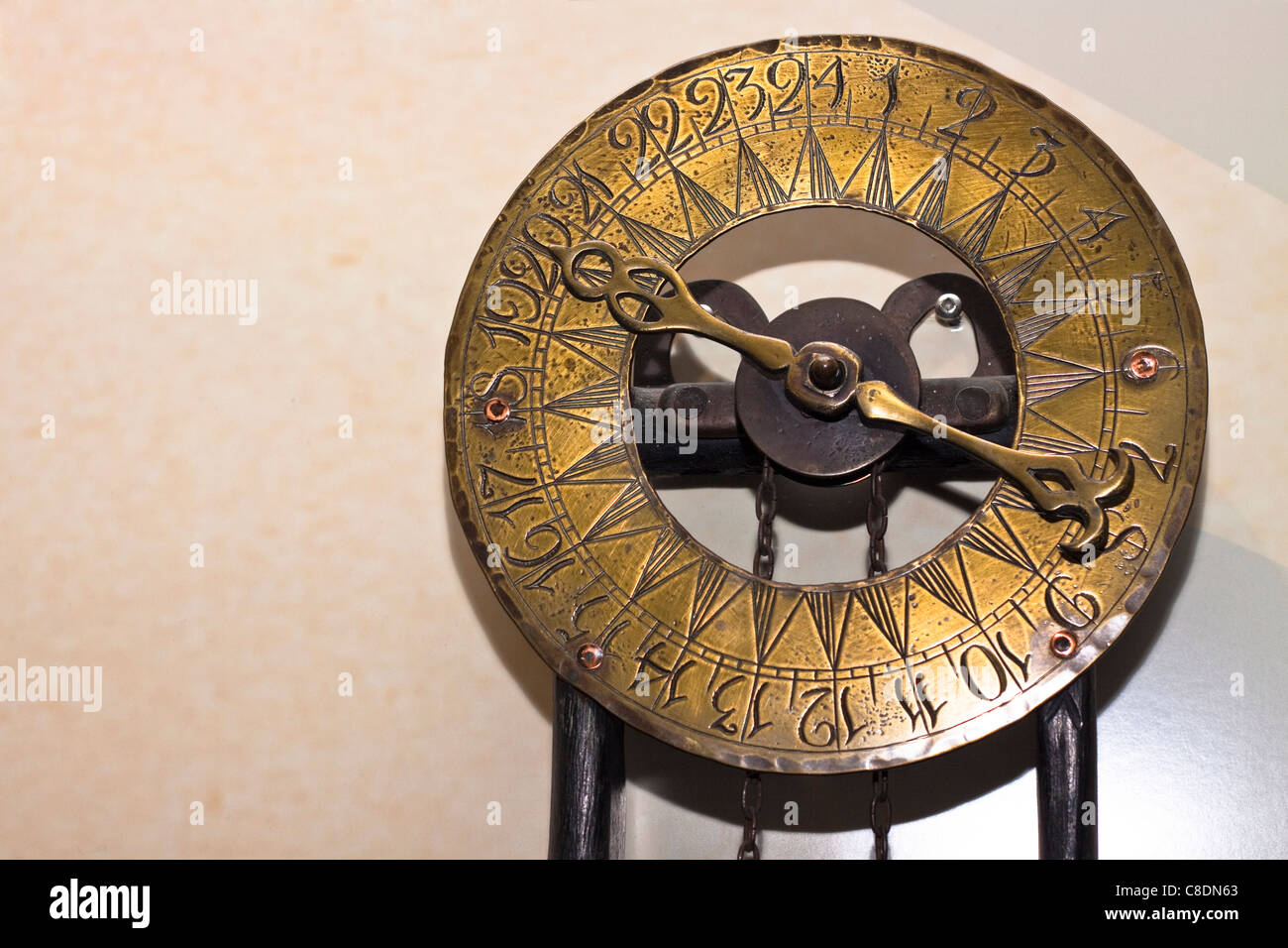 Detail of antique golden clock. Claphams National Clock Museum, Whangarei, New Zealand. Stock Photo