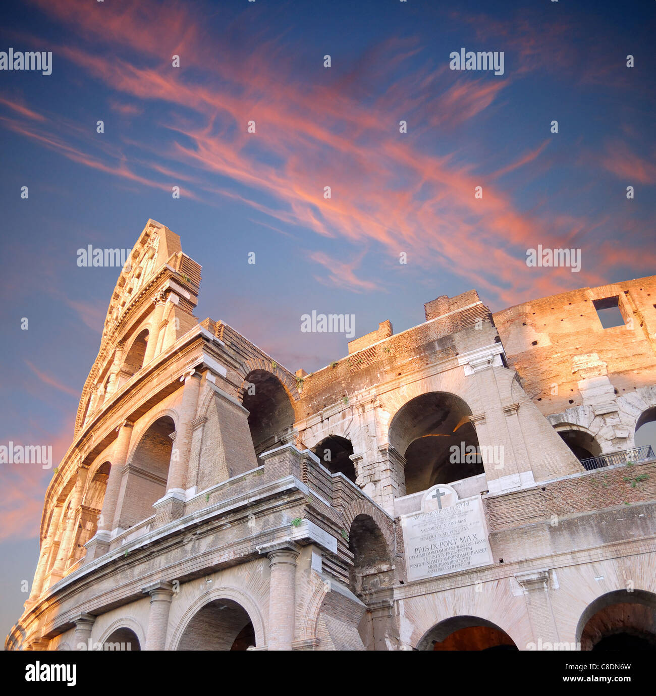 The Colosseum, place of bloody hand-to-hand fight of the Roman gladiators. Rome, Italy. Stock Photo