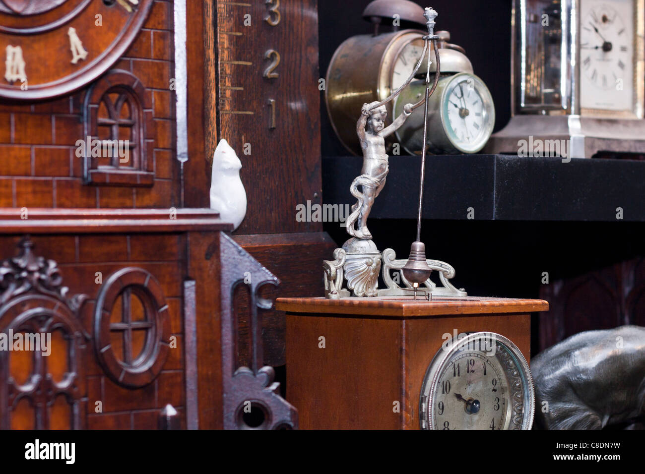Detail of beautiful antique clock. Claphams National Clock Museum, Whangarei, New Zealand. Stock Photo