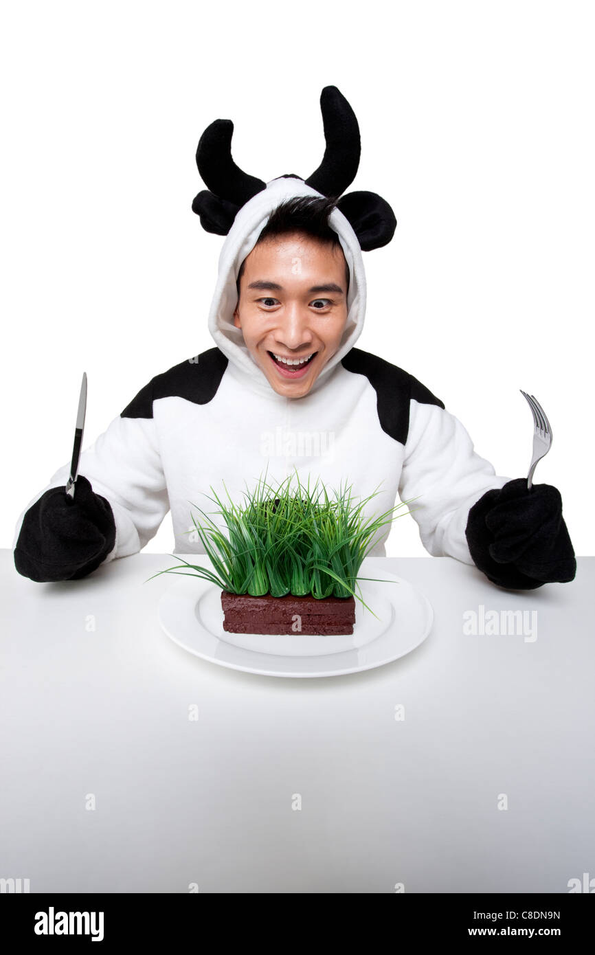 Man holding knife fork ready hi-res stock photography and images - Alamy
