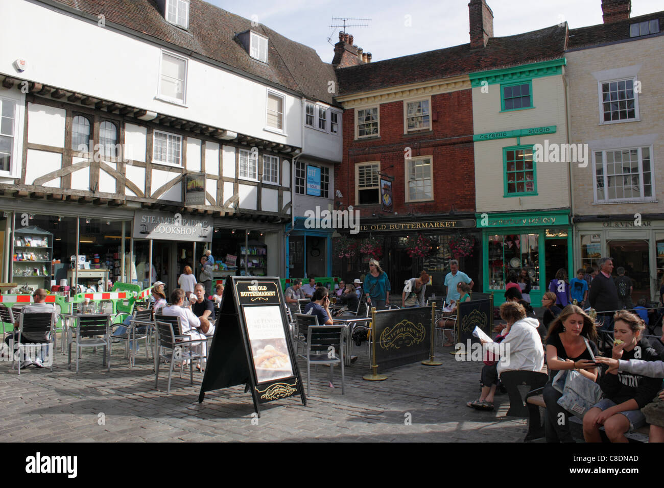 Outside tables of The Old Buttermarket Pub Canterbury Stock Photo Alamy