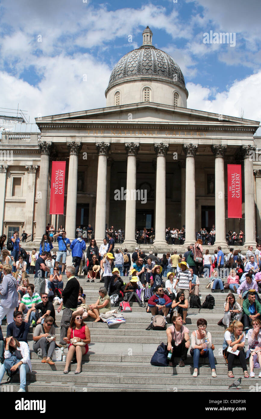 Tourists at the National Gallery, Trafalgar Square, London, England, UK Stock Photo