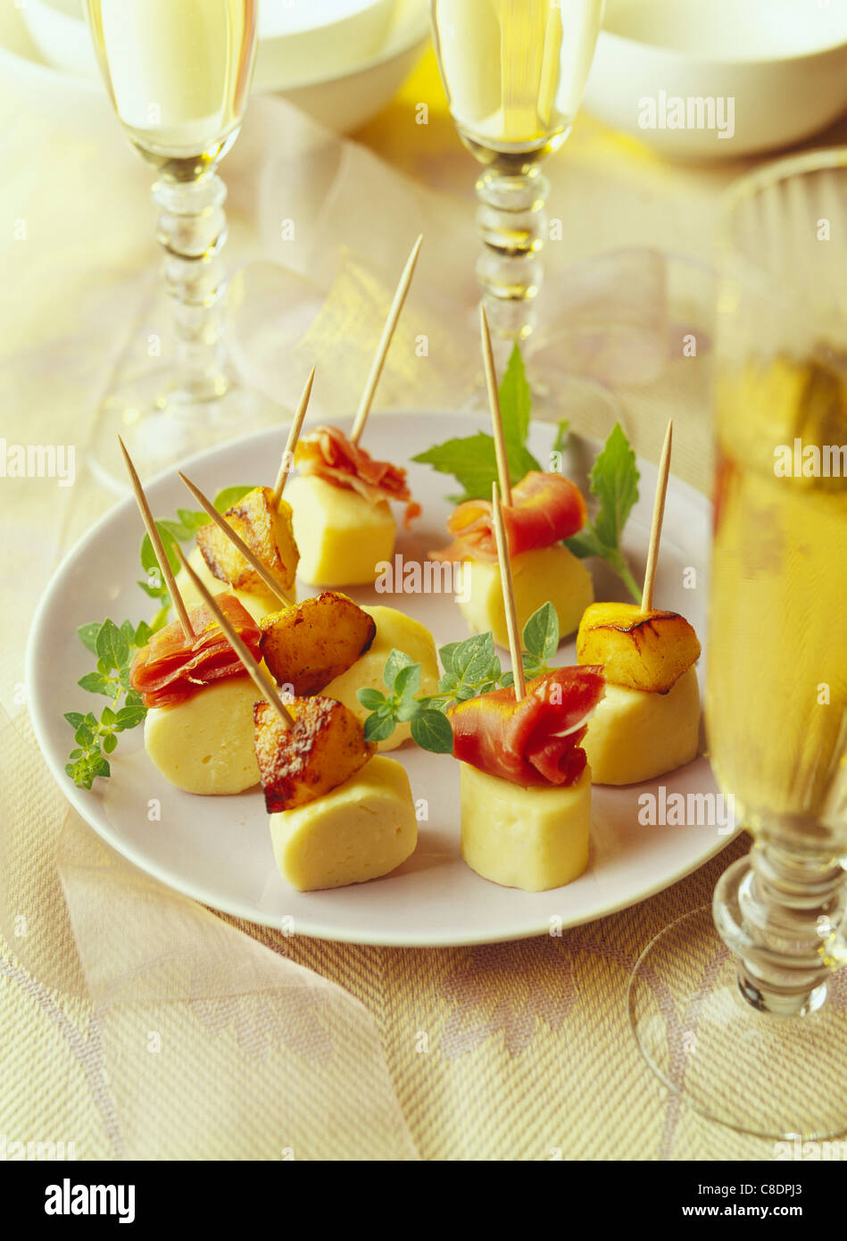 Quenelle and apple mini brochettes Stock Photo