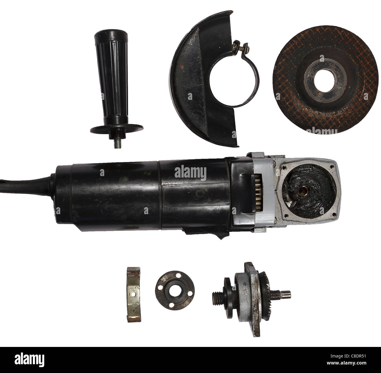 Hand held metal grinder stripped for repair or cleaning with work path