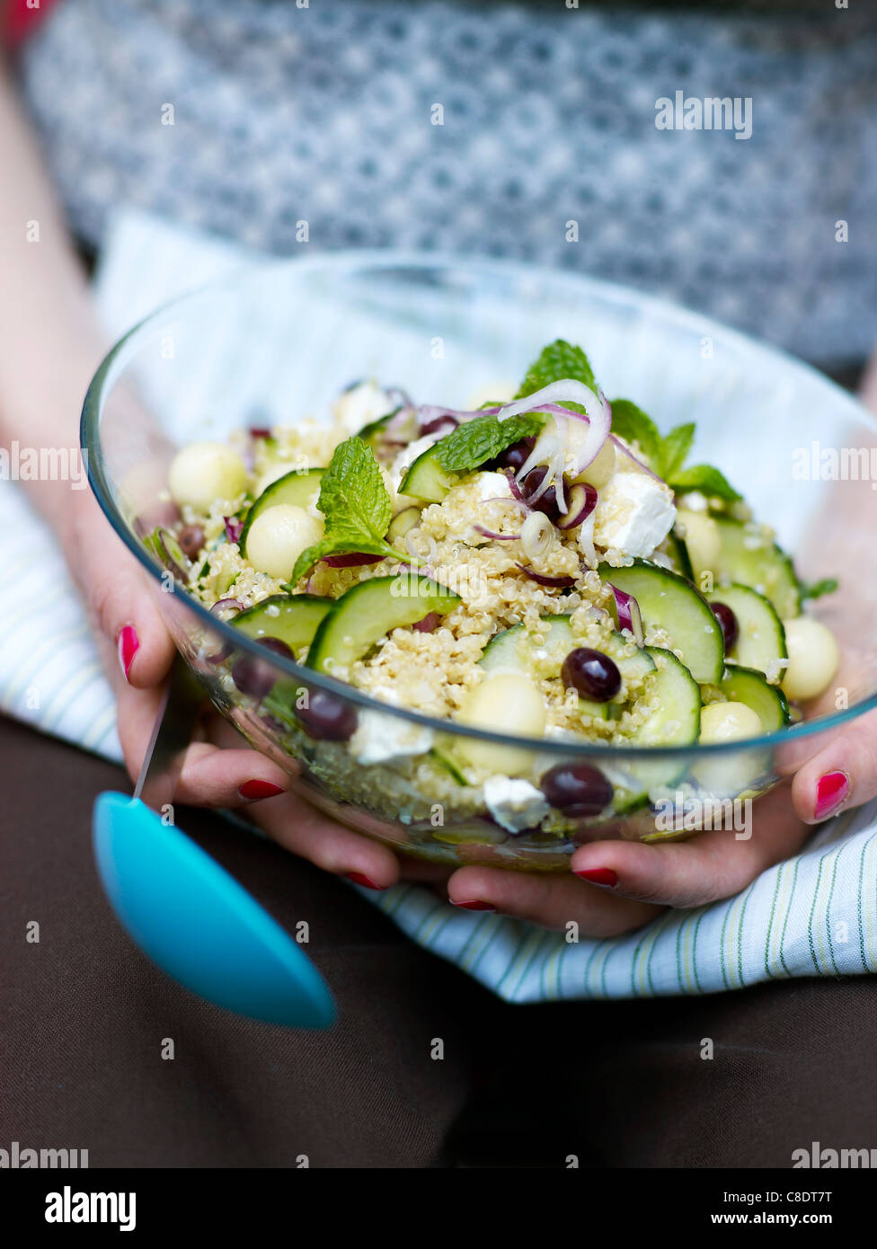 Cucumber,quinoa,black olive and feta salad Stock Photo Alamy