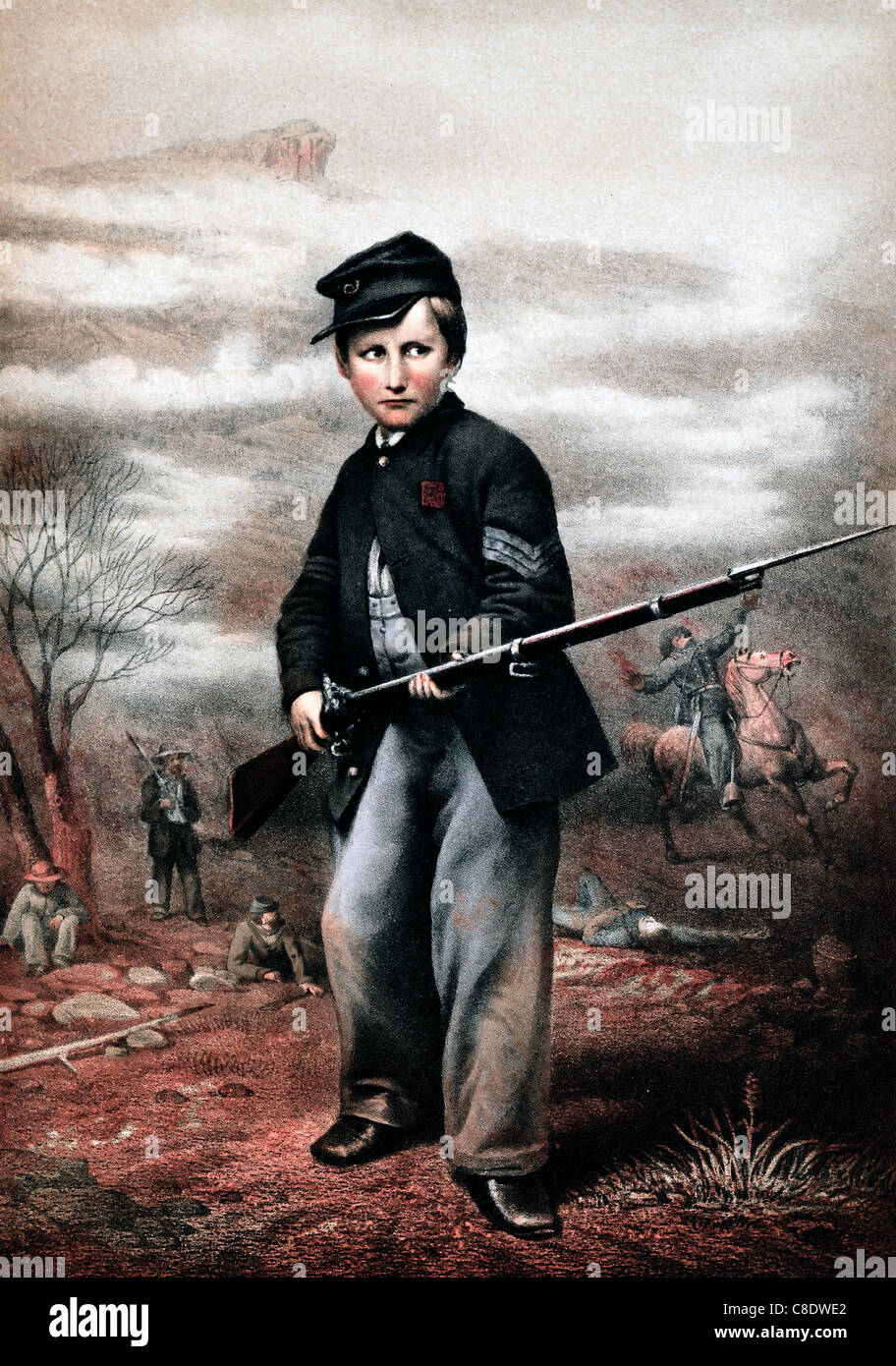 Union drummer boy at Point Lookout, Tennessee, circa 1863, USA Civil War Stock Photo