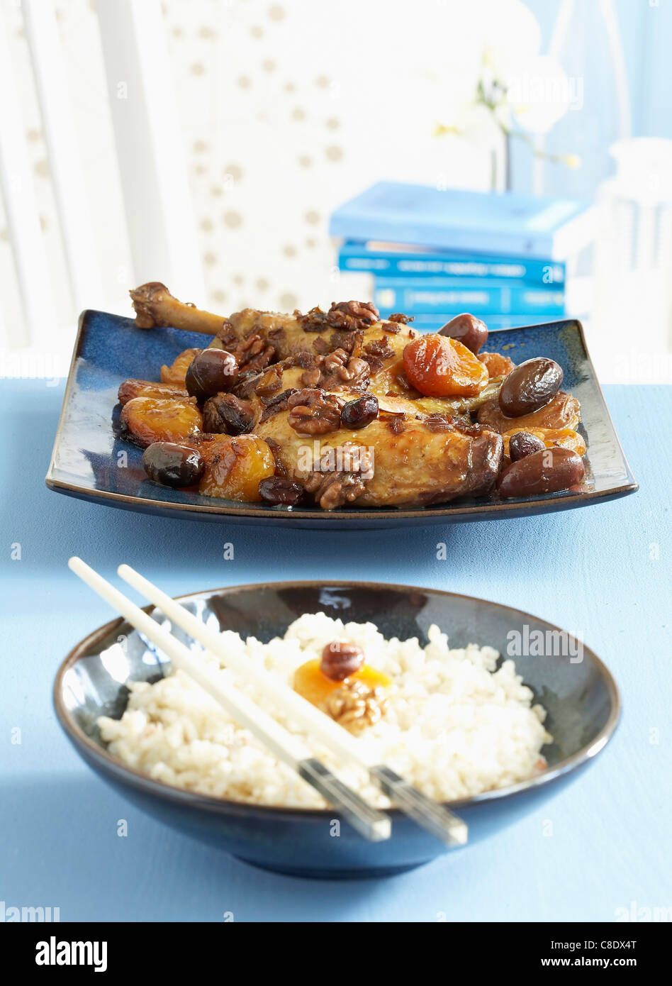 Chicken and dried fruit tajine Stock Photo
