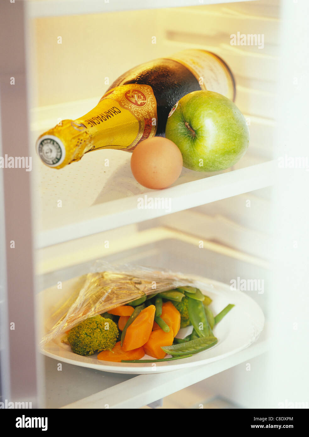 Food in a refrigerator Stock Photo