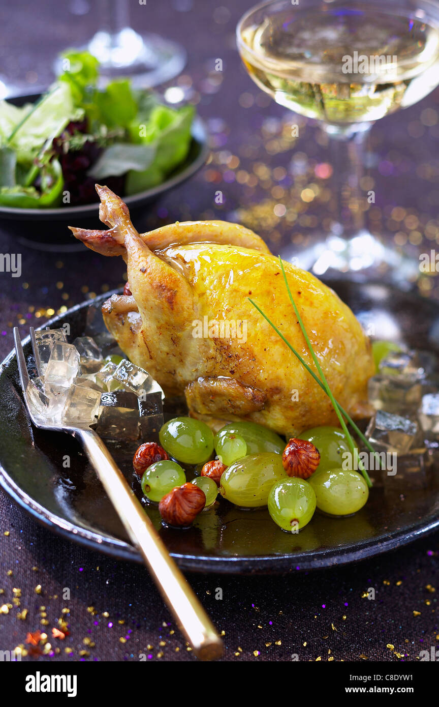 Quail with Champagne aspic,grape salad Stock Photo Alamy
