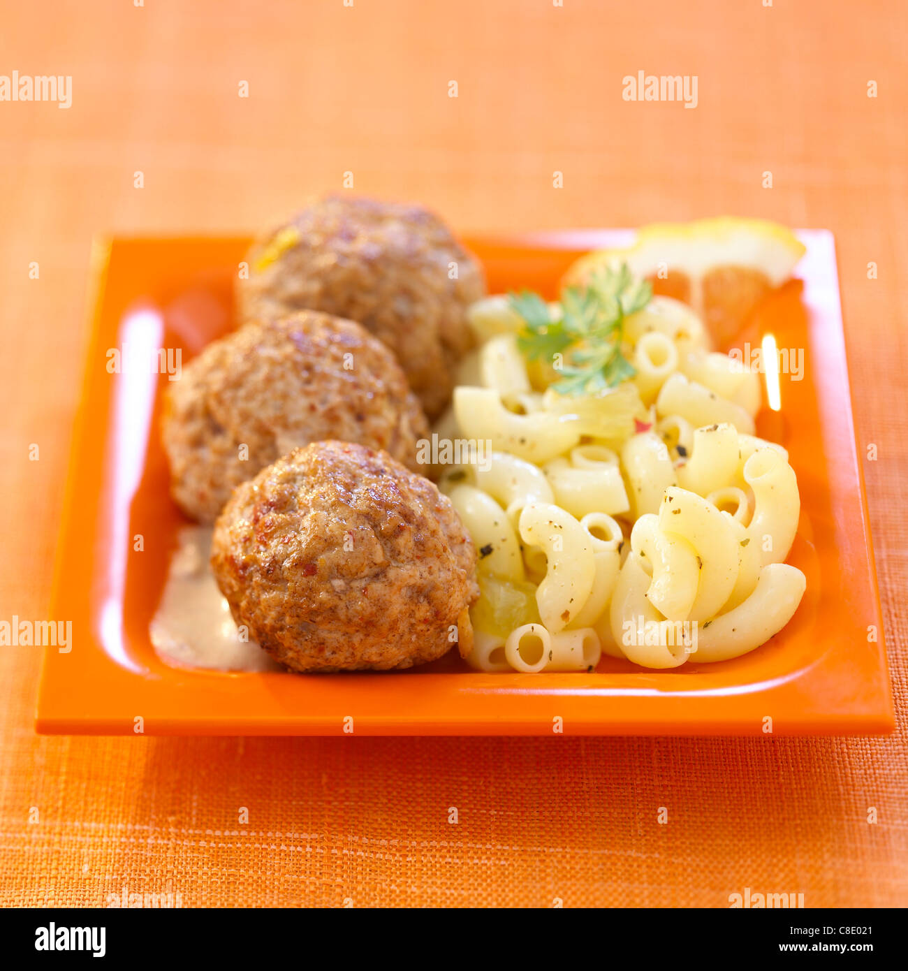 Veal meatballs with shell pasta Stock Photo Alamy