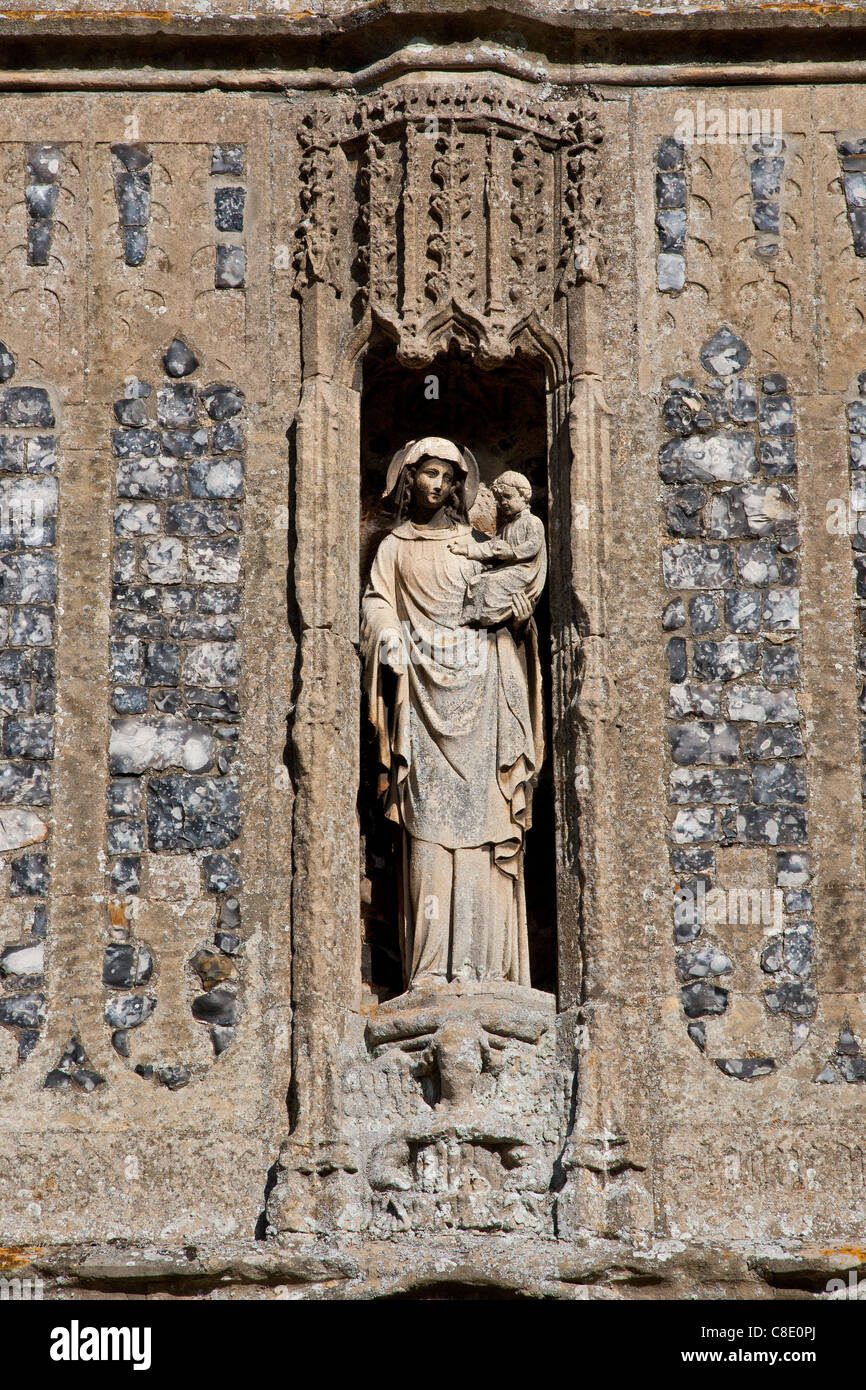Statue of the Virgin Mary and Child on an English Mediaeval church ...