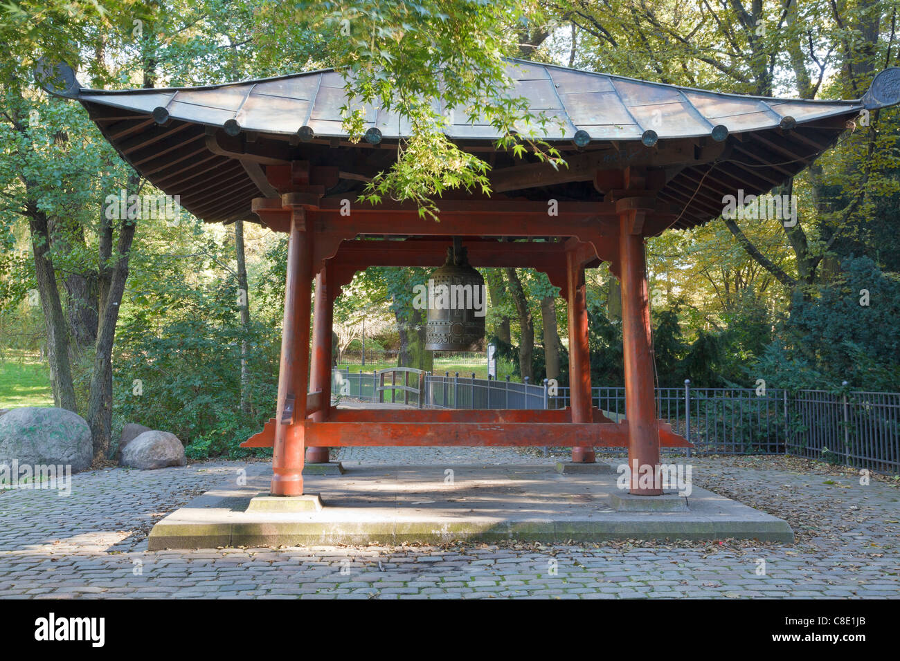 World Peace Bell and pagoda, Volkspark Friedrichshain, Berlin, Germany Stock Photo