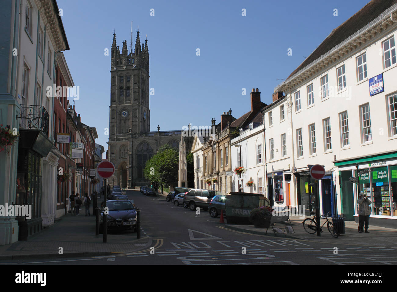 Church Street and Tower of St Mary's Church Warwick Stock Photo Alamy