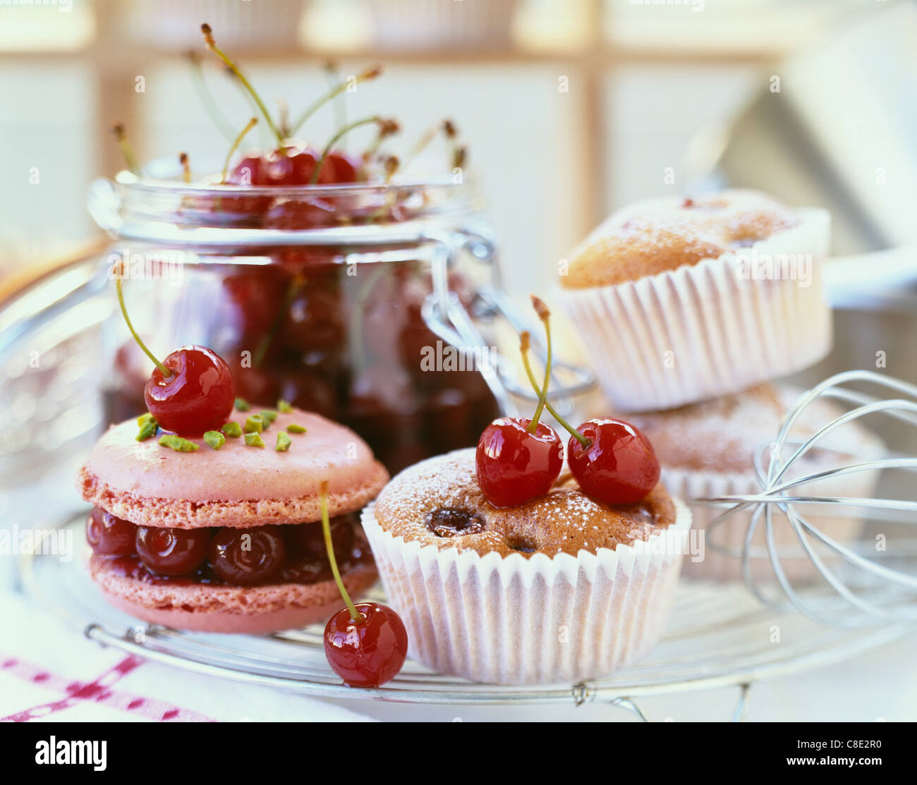 Jar of small sour griotte cherries Stock Photo Alamy