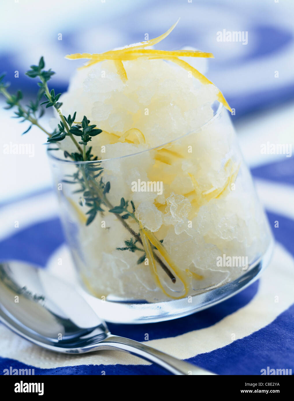 Lemon sherbet ice with thyme Stock Photo