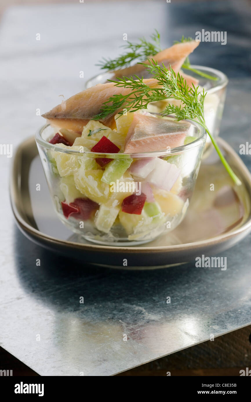 Herring,potato and beetroot salad Stock Photo