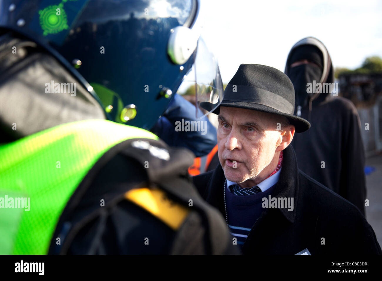 Spokesperson Grattan Puxon at Dale Farm site prior to eviction, a Romany Gypsy and Irish Traveller site in Crays Hill, Essex, UK Stock Photo