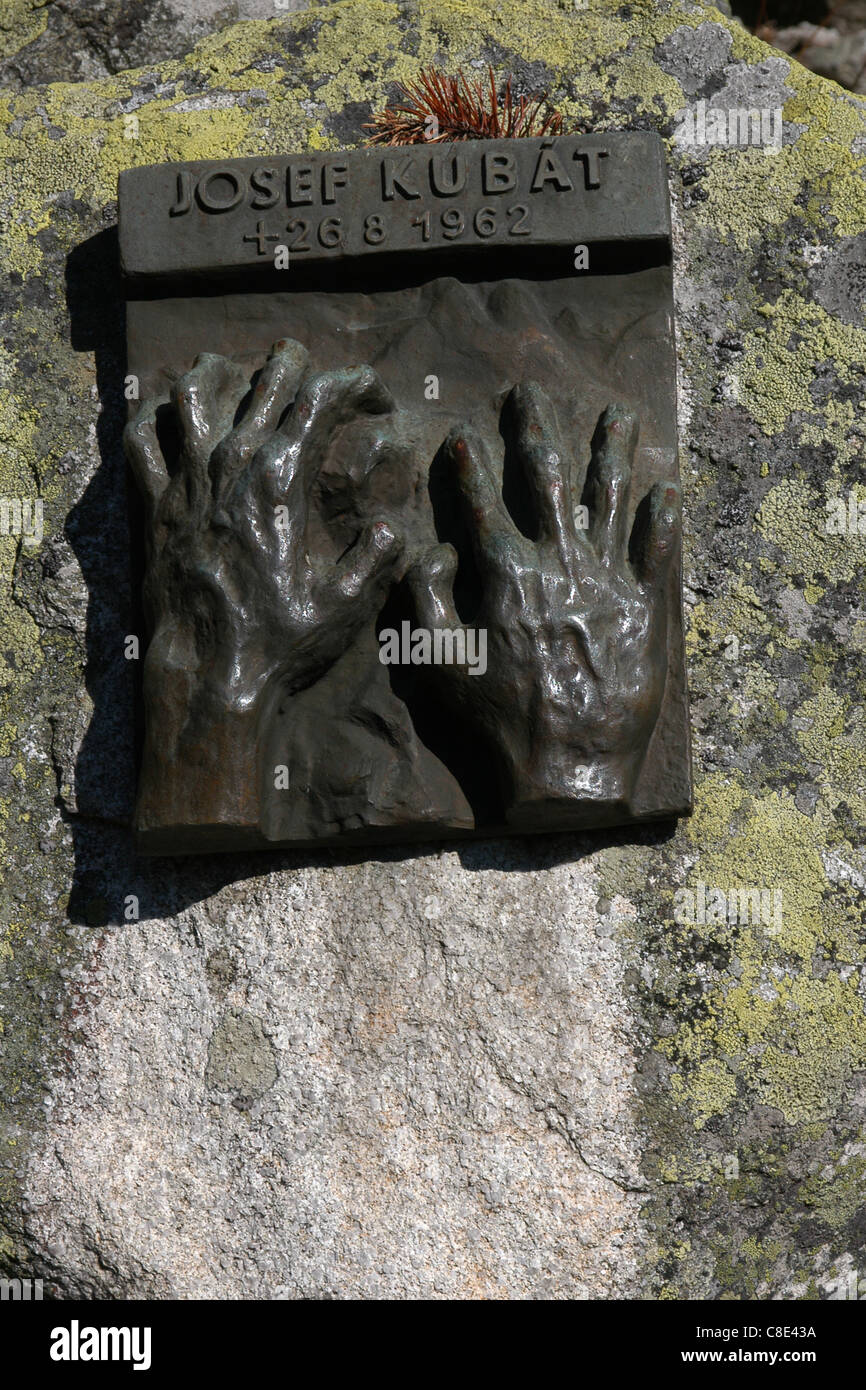Commemorative plaque in honour of Josef Kubat at the Symbolical cemetery (Symbolicky cintorin) in the High Tatras, Slovakia. Stock Photo