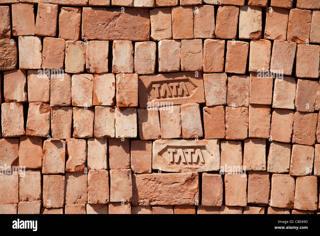 TATA bricks stacked,Varanasi, Benares, Northern India Stock Photo