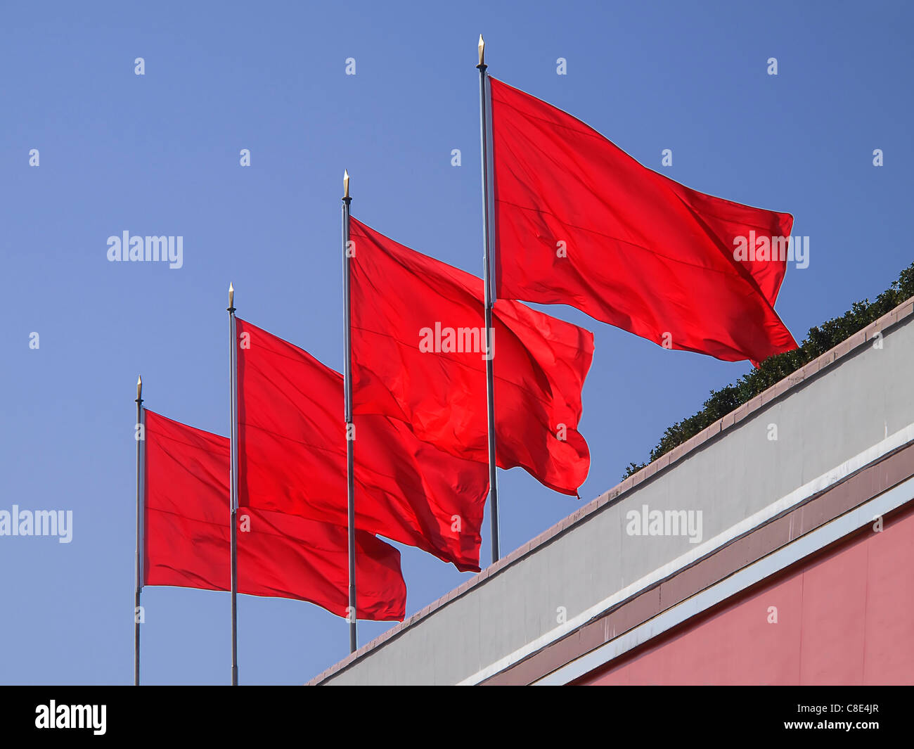 Four Red Flags Stock Photo