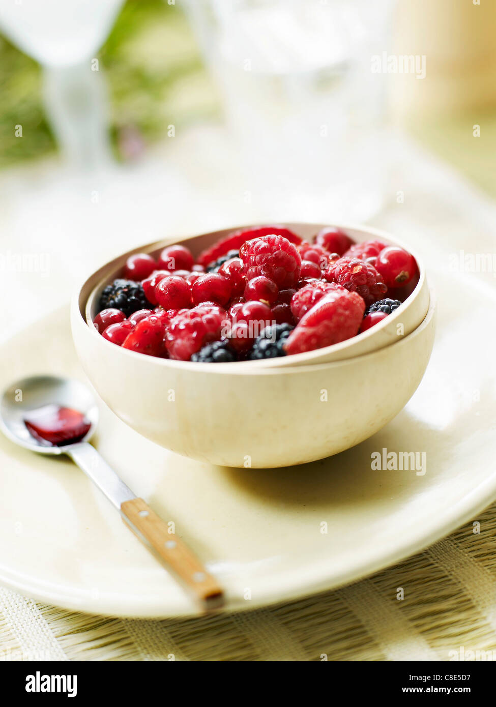 Summer fruit with red wine Stock Photo