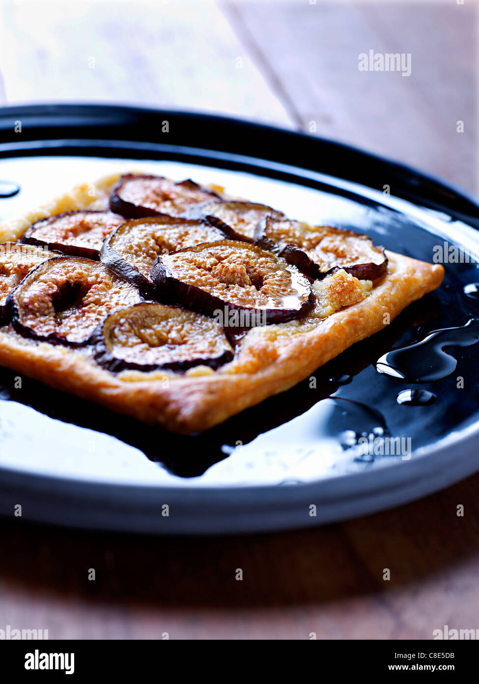 Fig and tabacco syrup tart Stock Photo