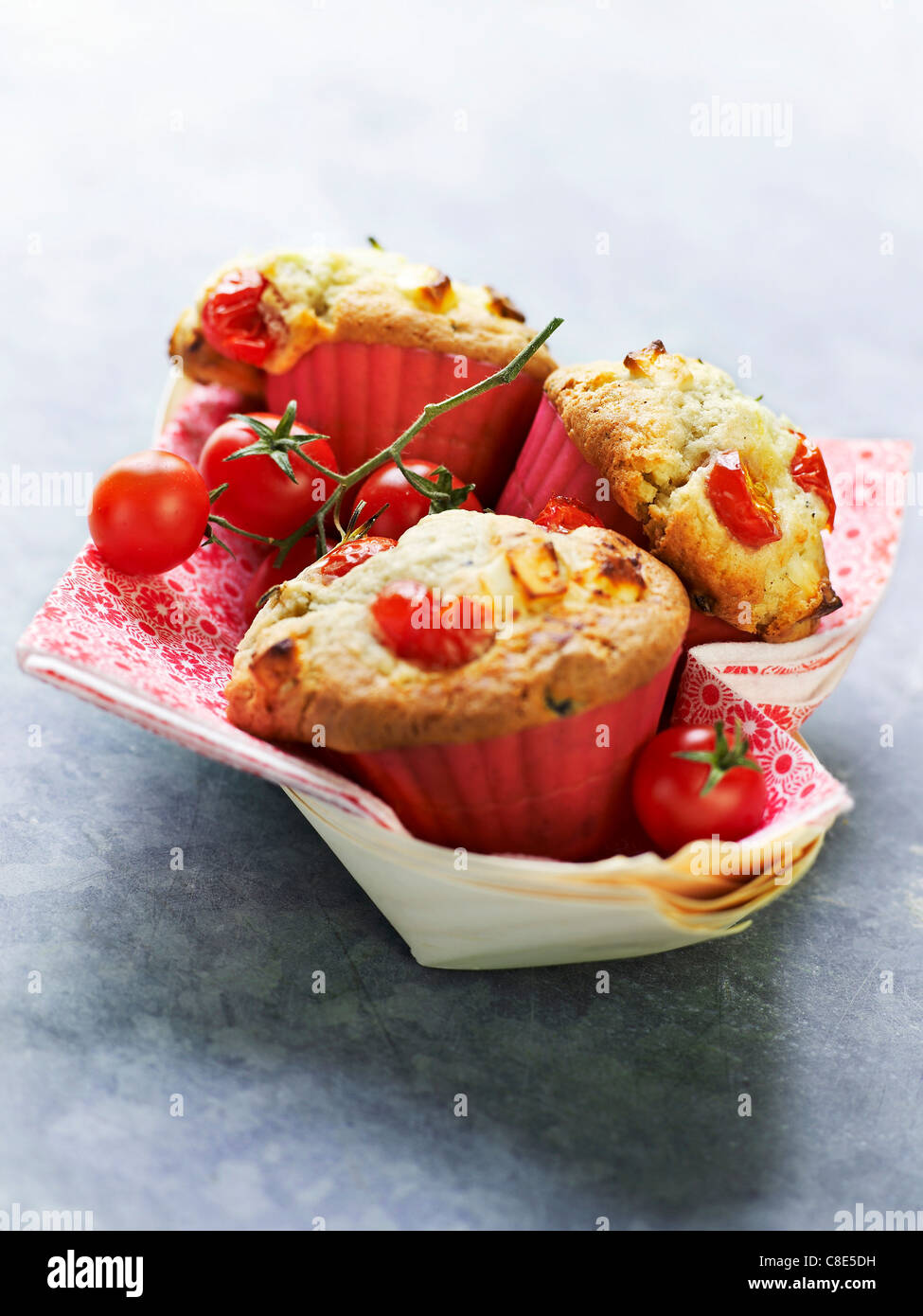 Savoury cherry tomato muffins Stock Photo