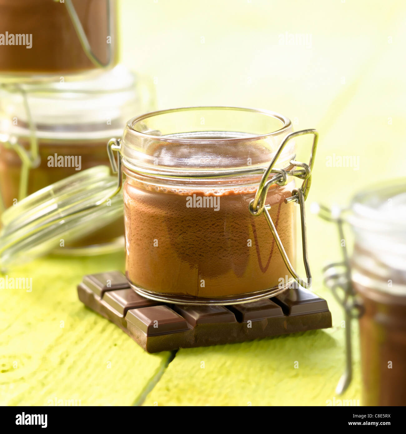 Chocolate and caramel baked egg custard Stock Photo Alamy