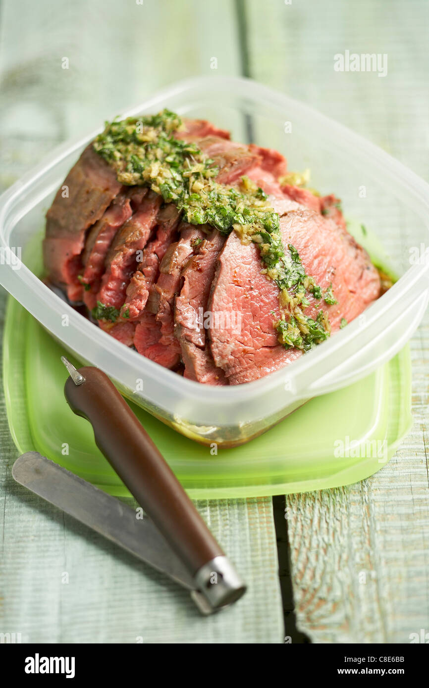 Sliced roast beef marinated with herbs Stock Photo Alamy