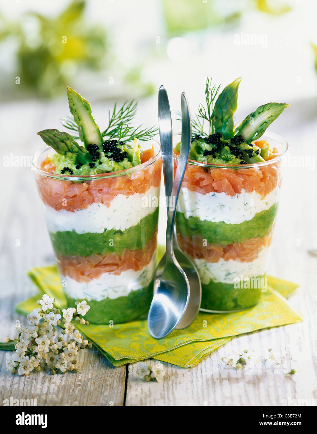Salmon,asparagus and cream cheese Verrines Stock Photo Alamy