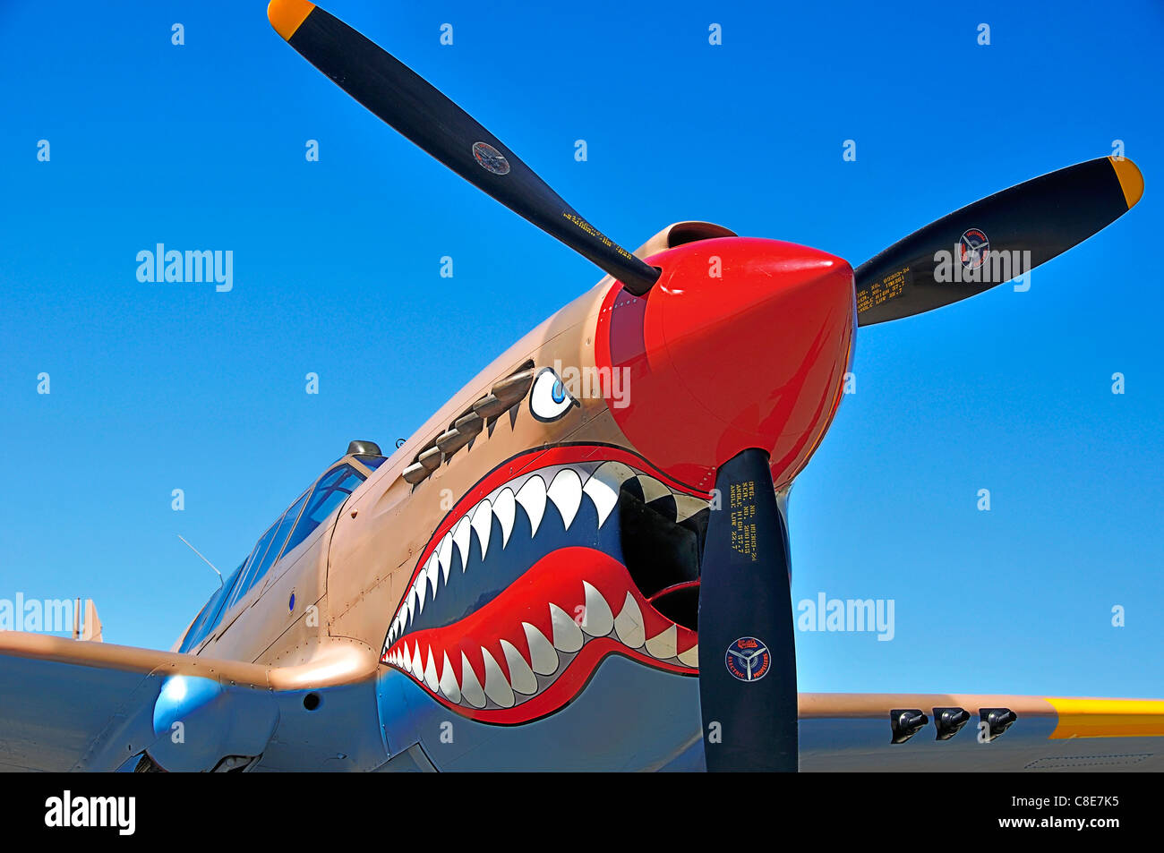 Nose art on a Curtiss P-40 fighter at the Warhawk Aviation Museum Stock Photo