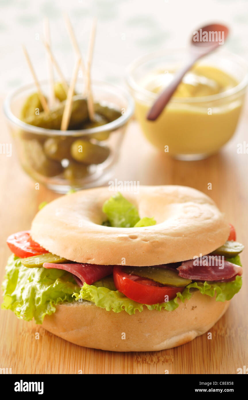 Pastrami bagel sandwich Stock Photo Alamy