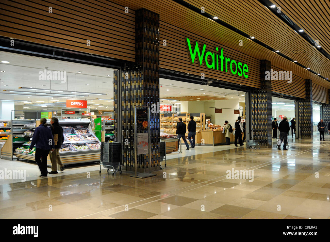 Waitrose food supermarket store front grocery shopping mall access