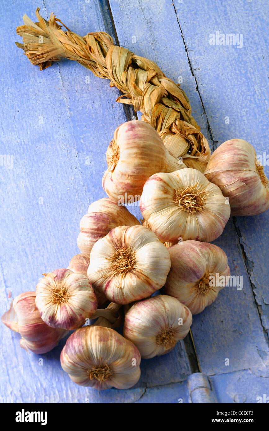 Braid of garlic Stock Photo