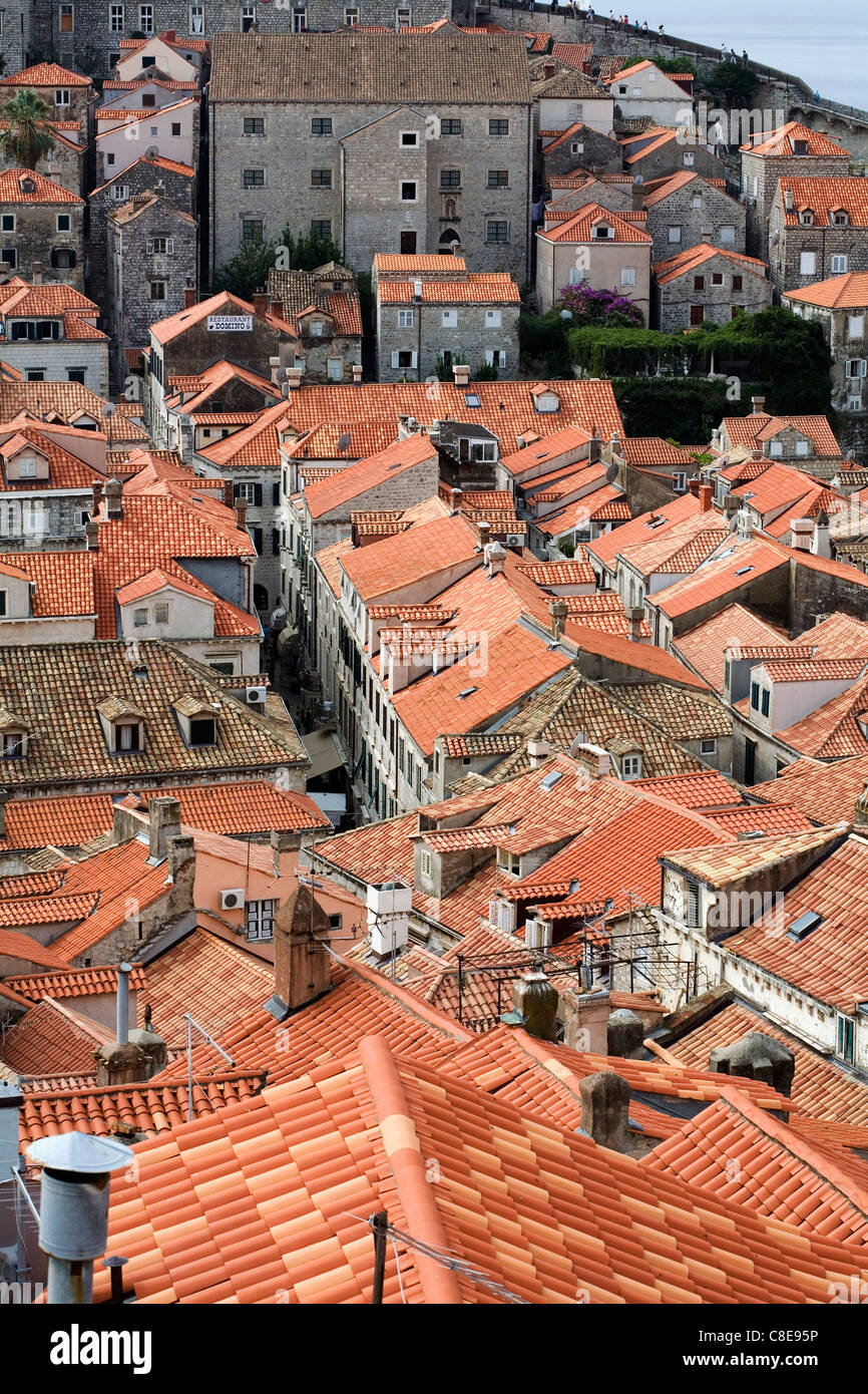 Red tiled rooftops above the streets of Dubrovnik Croatia Stock Photo
