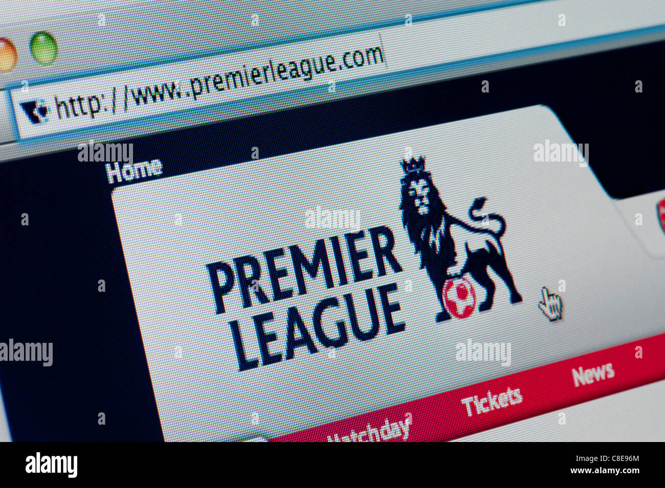 Close up of the Premier League logo as seen on its website. (Editorial use only: print, TV, e-book and editorial website). Stock Photo
