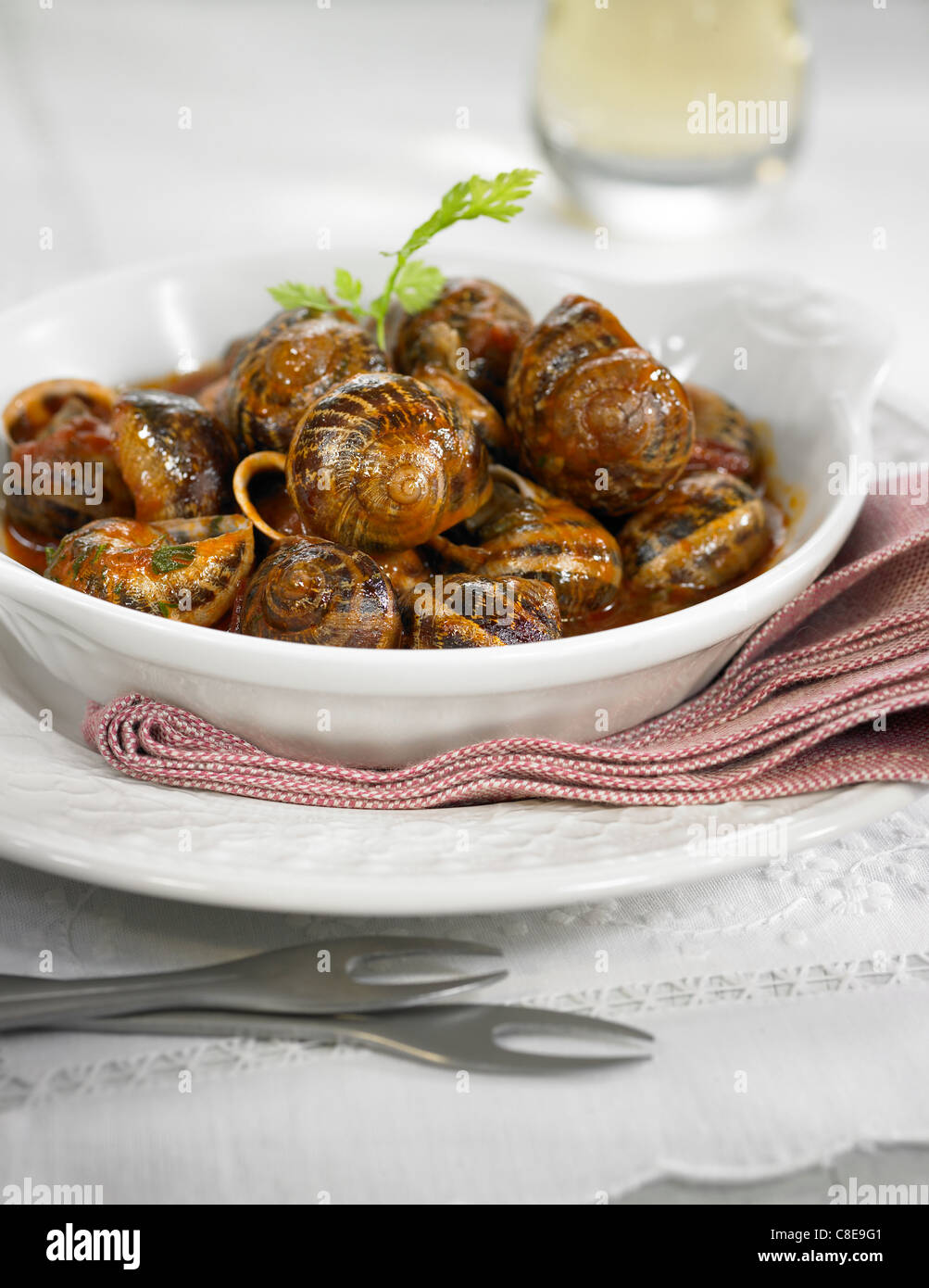 Snails in tomato sauce Stock Photo