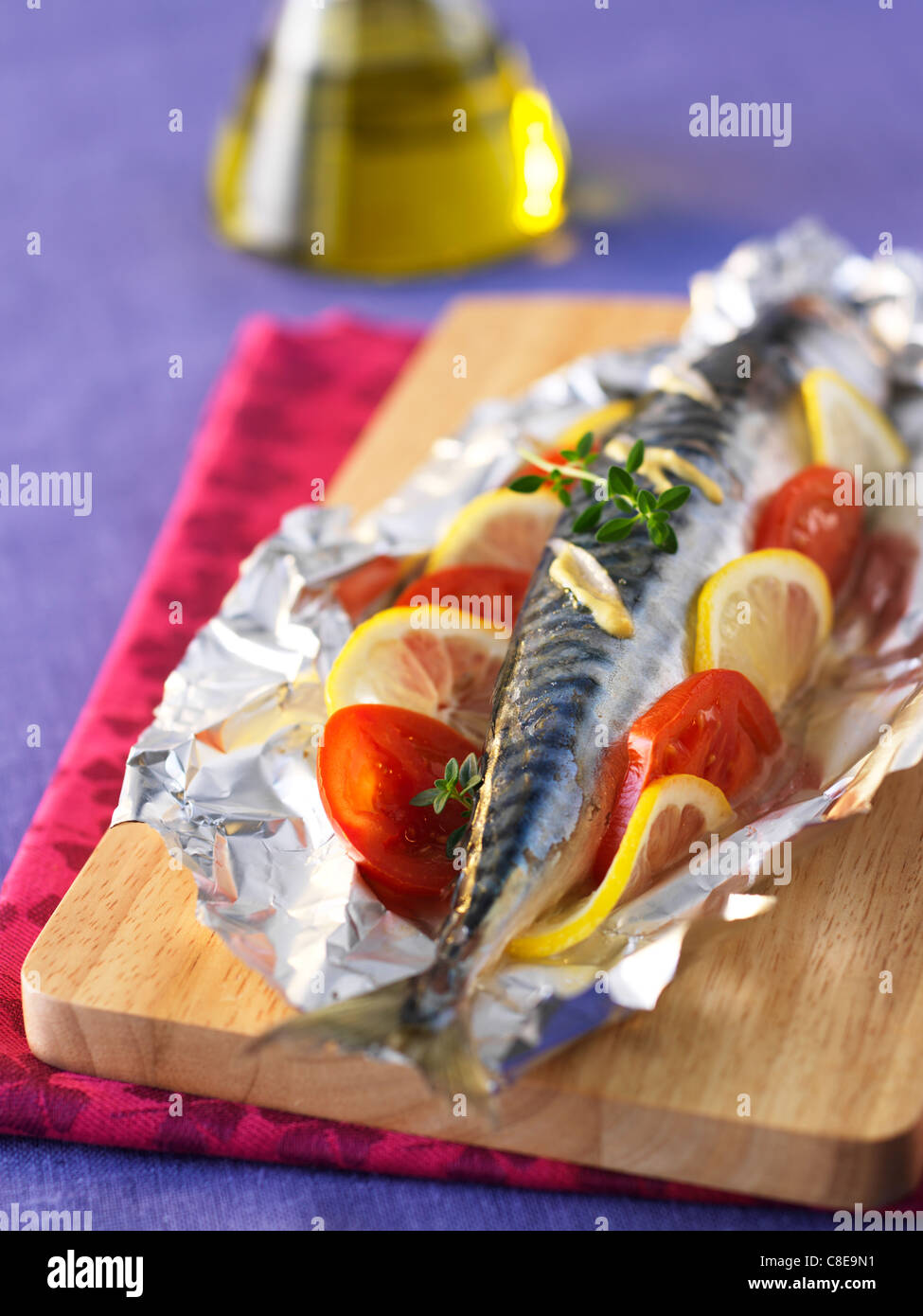 Mackerel cooked in aluminium foil Stock Photo Alamy