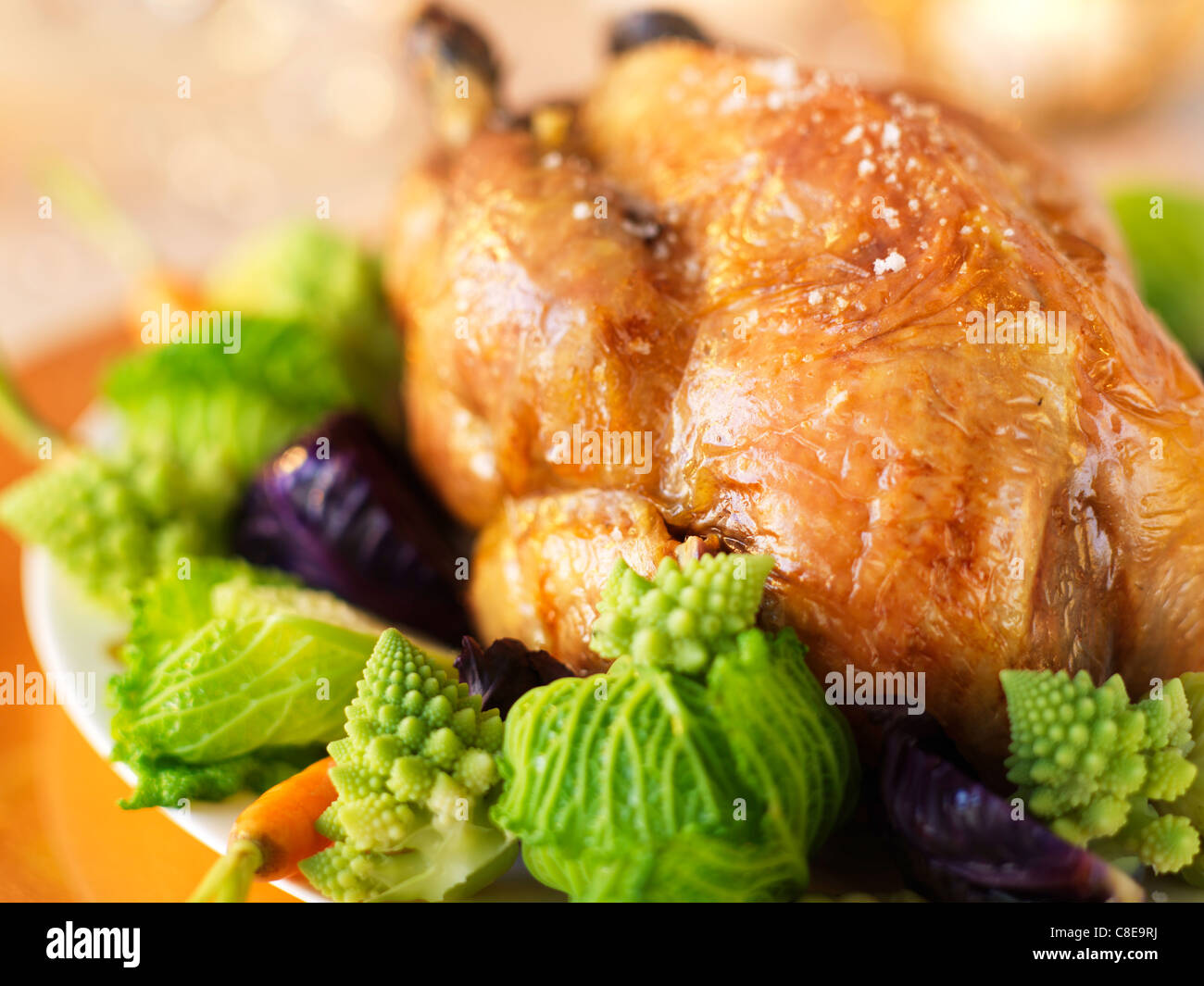 Guinea-fowl capon with cabbage Stock Photo