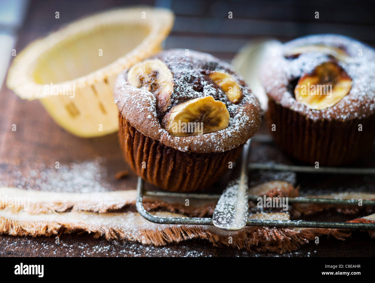 Banana and chocolate muffins Stock Photo