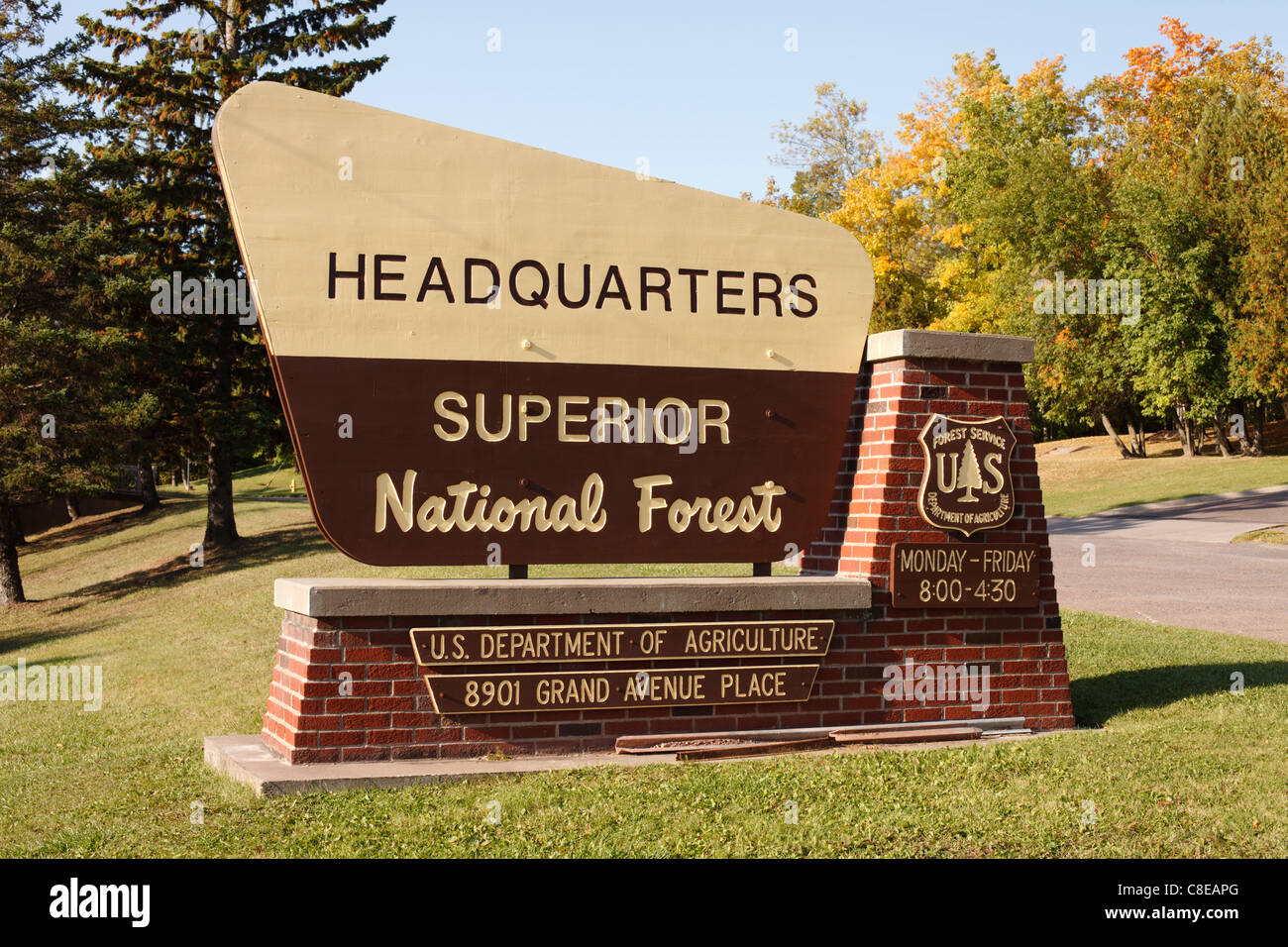 Headquarters sign for the Superior National Forest - Duluth, Minnesota. Stock Photo