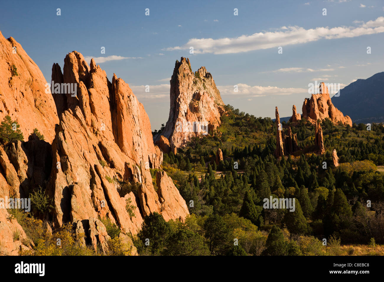 South Gateway Rock, Cathedral Spires and Three Graces, Garden of the Gods.  Nat'l Natural Landmark, Colorado Springs, Colorado Stock Photo