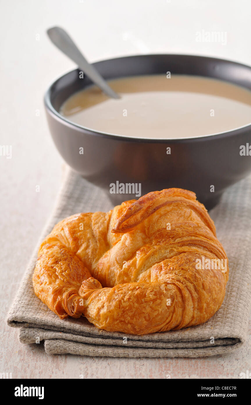 White coffee and croissant Stock Photo