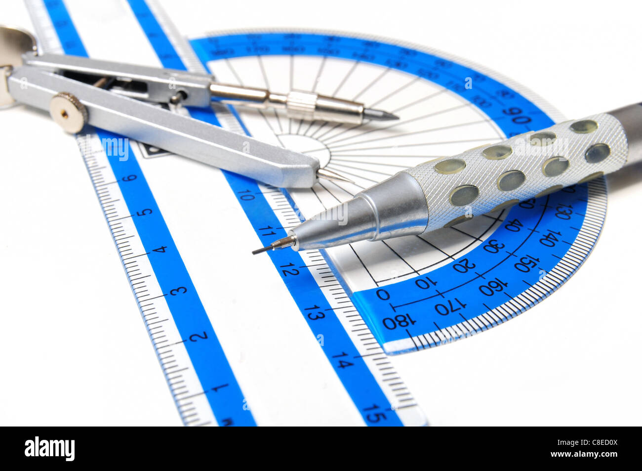 Geometry tools over white background Stock Photo - Alamy