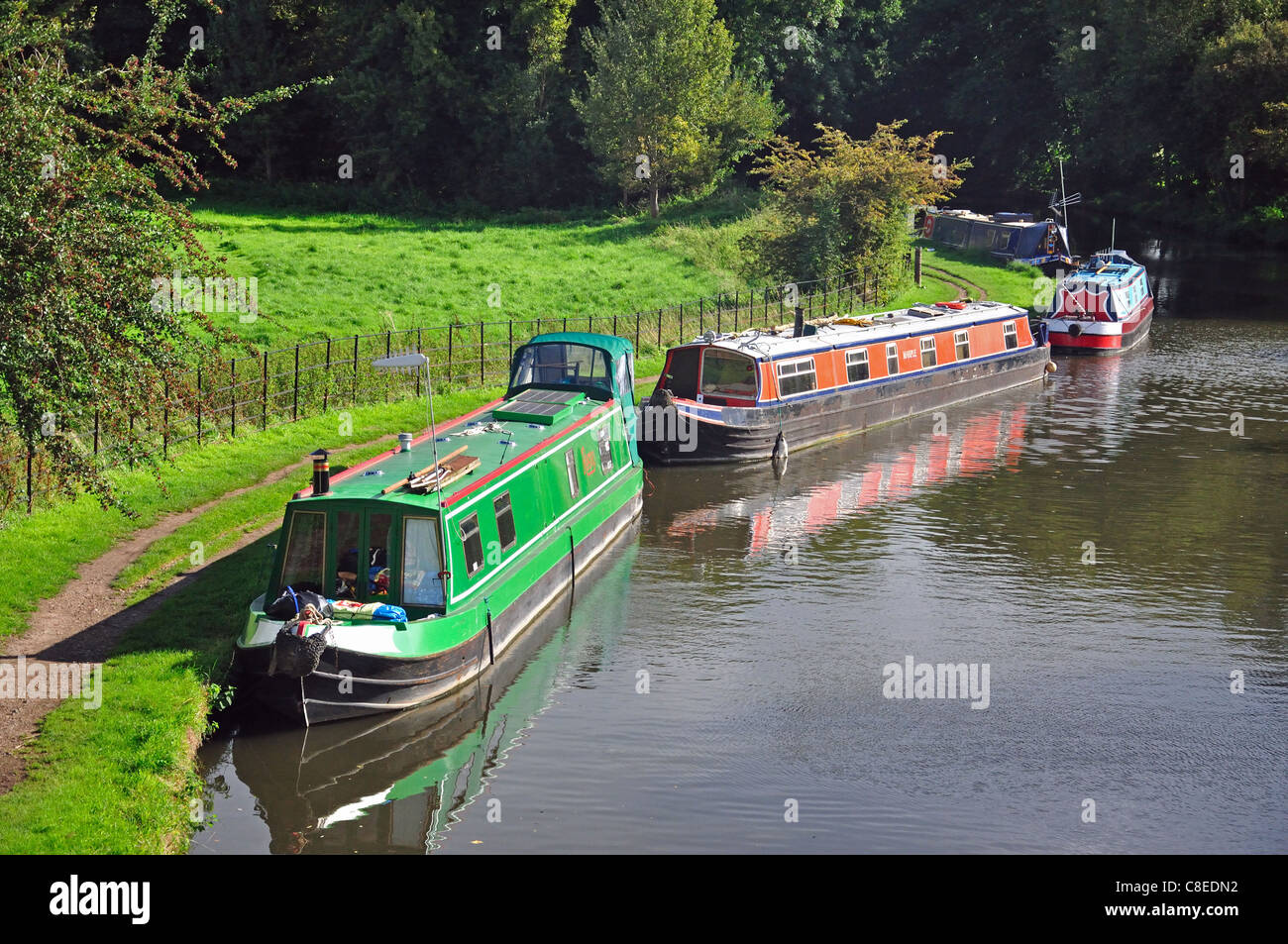 Narrowboats on Grand Union Canal, Chandler's Cross, Watford, Hertfordshire, England, United Kingdom Stock Photo
