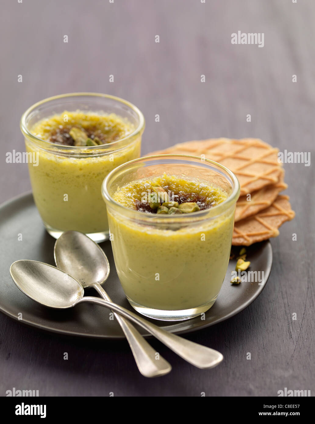Pistachio cream dessert Stock Photo Alamy
