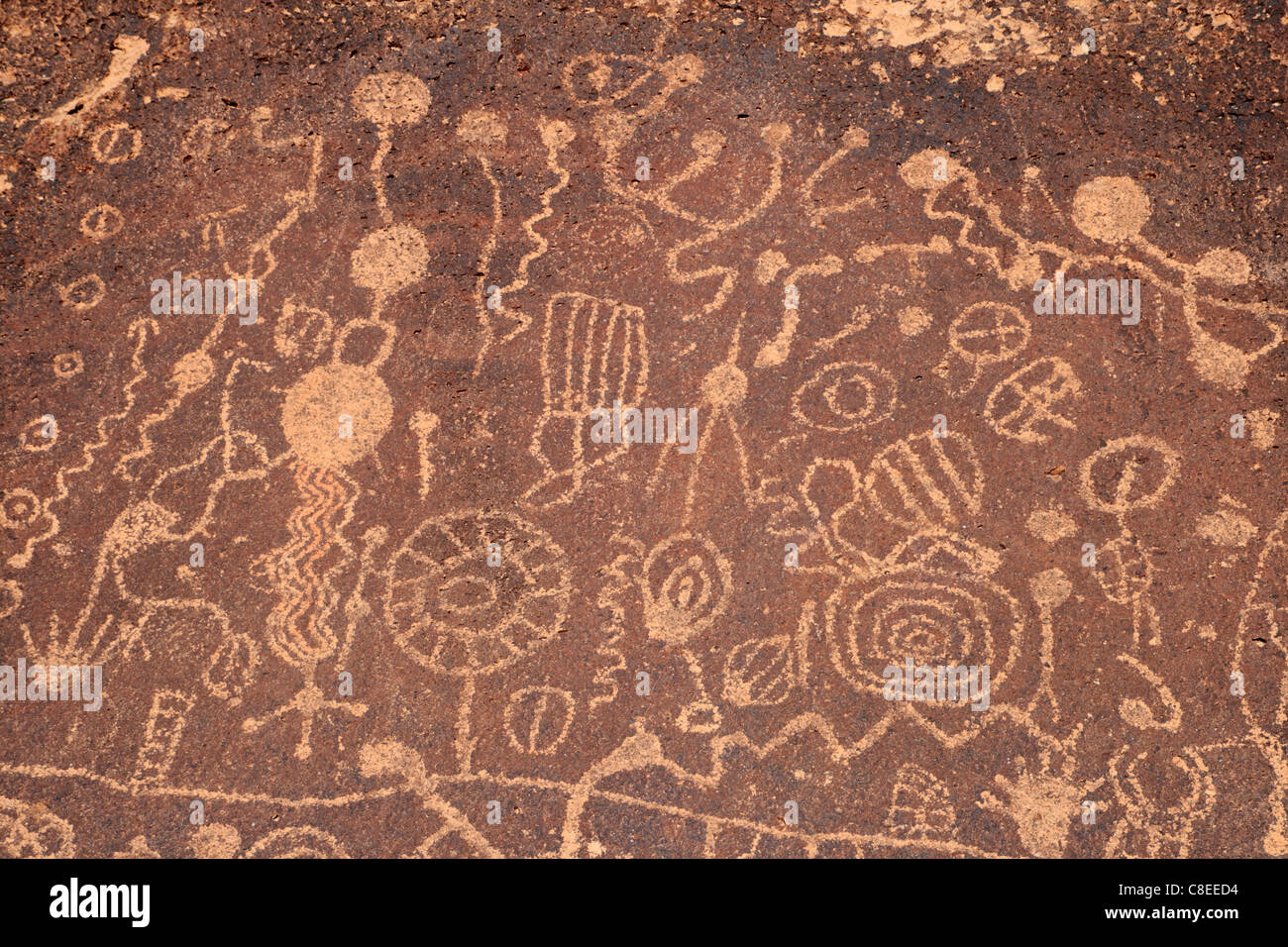 ancient Native American rock art petroglyphs detail Stock Photo